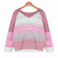 Damen Strickpullover mit V-Ausschnitt und zarten Lochmustern R&B