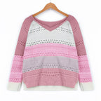 Damen Strickpullover mit V-Ausschnitt und zarten Lochmustern R&B