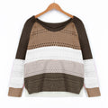 Damen Strickpullover mit ausgefallenem Farbdesign und modischem Lochmuster R&B
