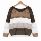 Damen Strickpullover mit ausgefallenem Farbdesign und modischem Lochmuster R&B