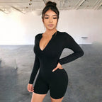Damen Sportlicher Jumpsuit mit langem Arm und tiefem Ausschnitt