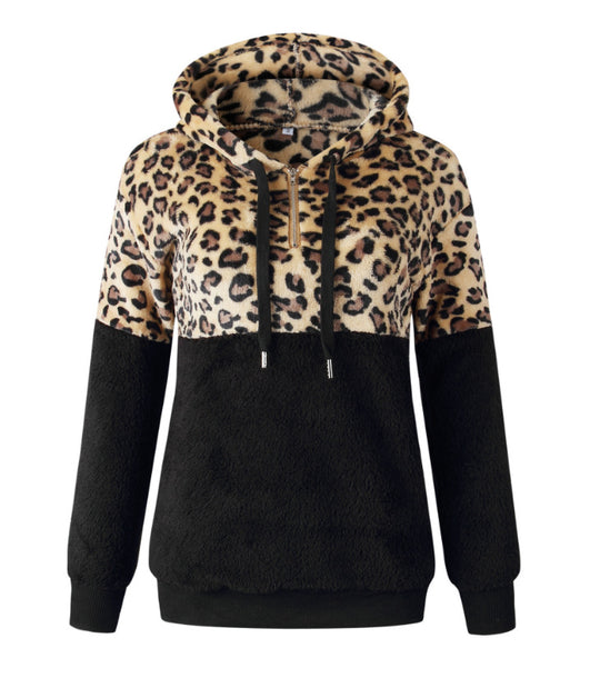 Damen Trendiger Zip-Hoodie mit Leopardenmuster und kuscheligem Fleece R&B