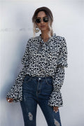 Damen Lockere Bluse mit weitem Ärmel und modischem Leomuster R&B