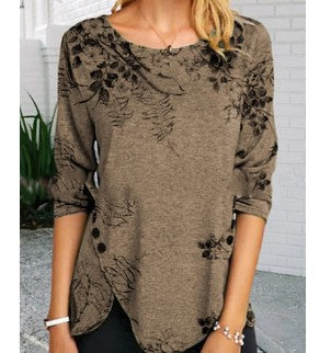 Damen Langarmshirt mit floralem Design und asymmetrischem Saum R&B
