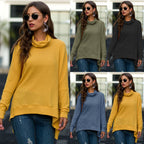 Damen lässiger Pullover mit schickem Schal-Kragen und asymmetrischem Saum R&B
