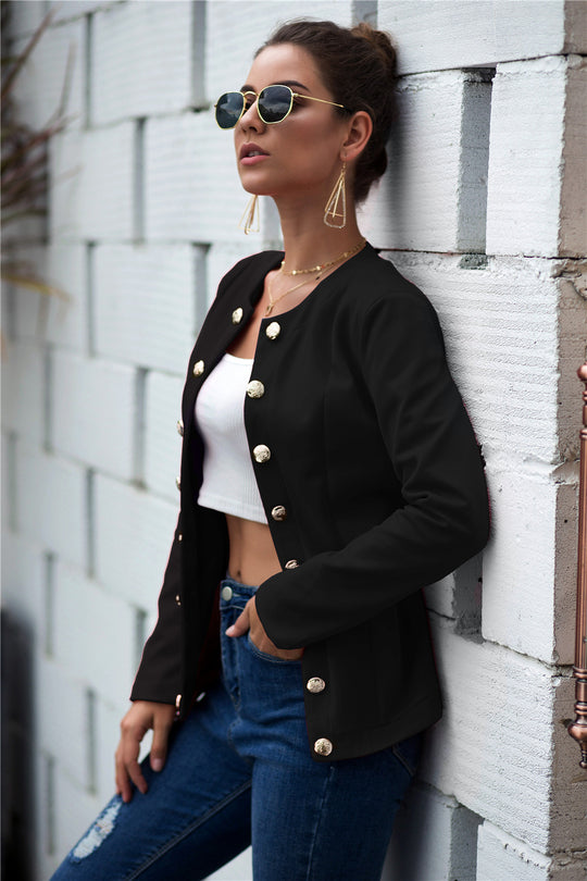 Damen modischer Blazer mit strukturiertem Stoff und besonderen Knopfdetails R&B