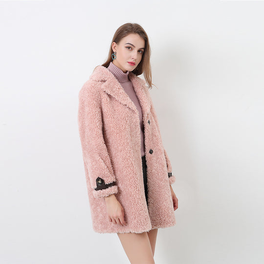 Damen Flauschiger Kurzmantel mit modischem Kragen und Knöpfen R&B