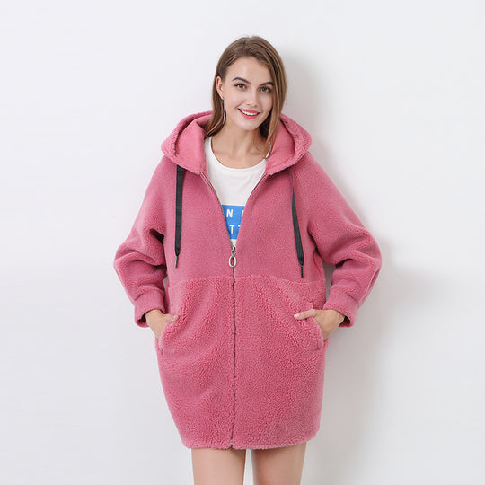 Damen Flauschige Kapuzenjacke mit Sternmotiv R&B