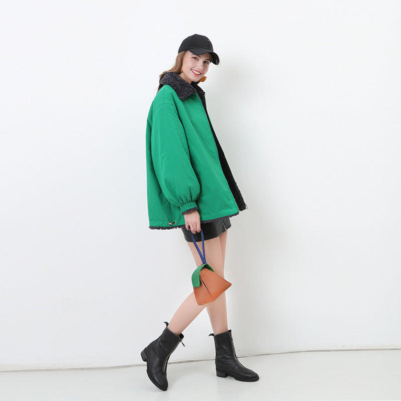 Damen Gemütliche Oversized-Jacke mit Kapuze und Teddy-Futter R&B