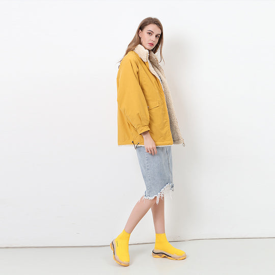 Damen Kuschelige und warme Outdoorjacke mit hohem Kragen R&B