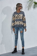 Damen gemütlicher Strickpullover mit Leopardenmuster R&B