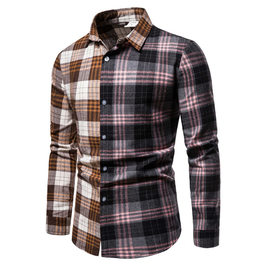 Herren Langarmhemd im kreativen Patchwork-Design R&B