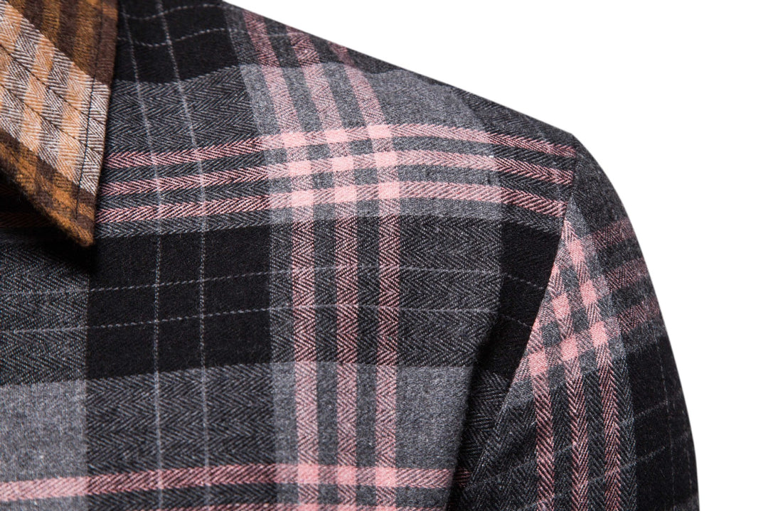 Herren Langarmhemd im kreativen Patchwork-Design R&B