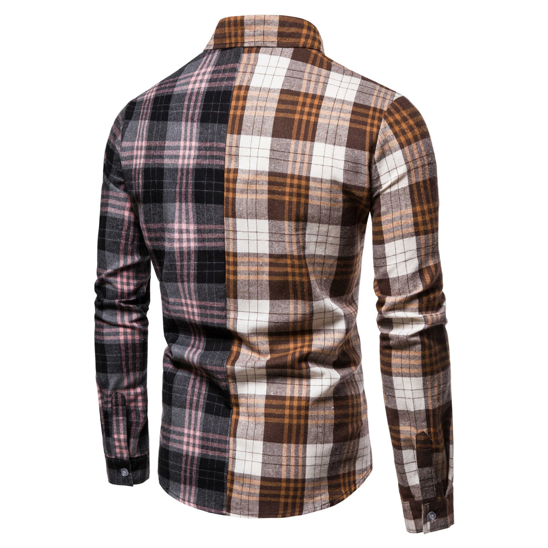 Herren Langarmhemd im kreativen Patchwork-Design R&B
