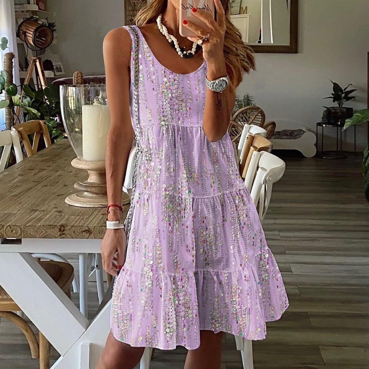 R&B | Bedrucktes lockeres Kleid mit Rundhalsausschnitt