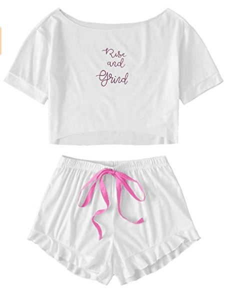 Damen Freizeit Schlafanzug Set mit aufgedrucktem Motiv R&B
