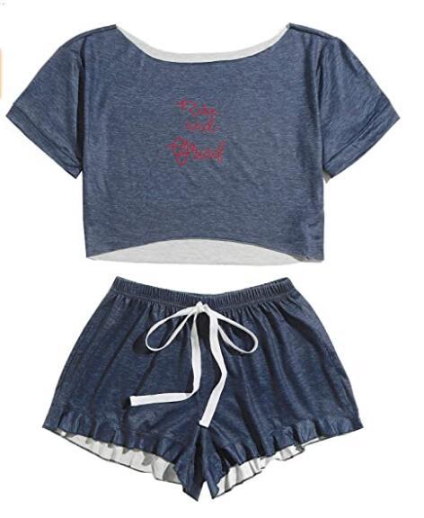 Damen Freizeit Schlafanzug Set mit aufgedrucktem Motiv R&B