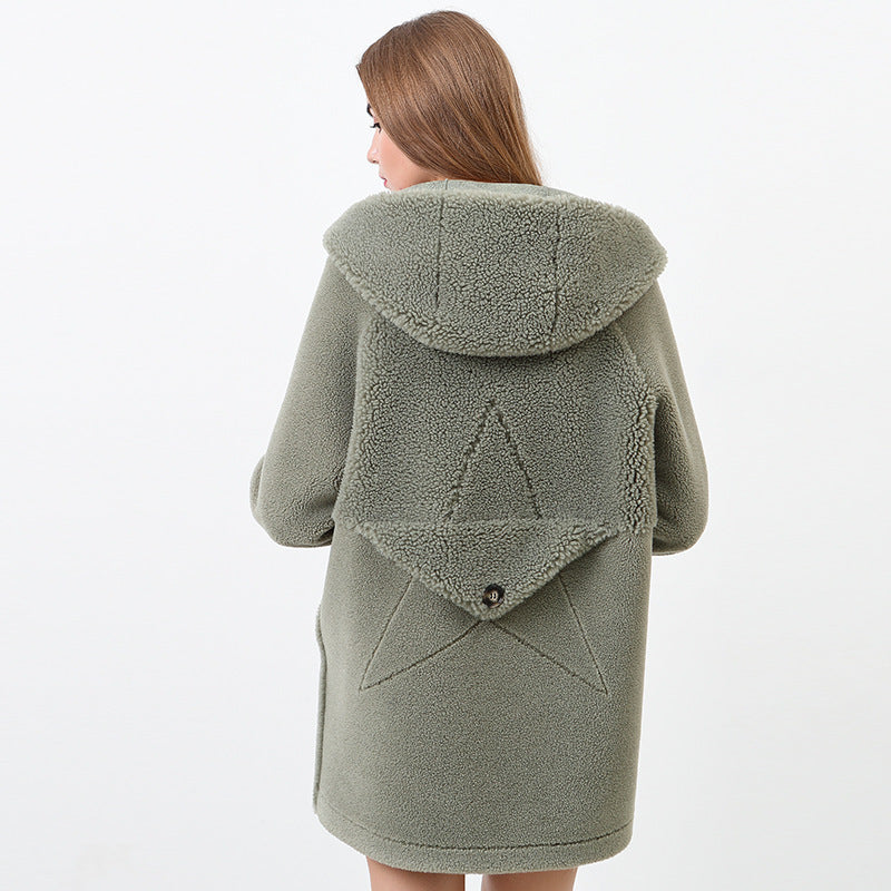 Damen Flauschige Kapuzenjacke mit Sternmotiv R&B