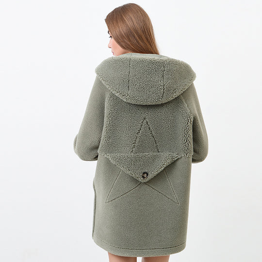 Damen Flauschige Kapuzenjacke mit Sternmotiv R&B