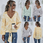 Damen Bluse mit V-Ausschnitt und verspieltem Knoten R&B