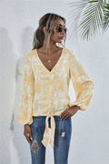 Damen Bluse mit V-Ausschnitt und verspieltem Knoten R&B