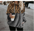 Damen Trendiger Zip-Hoodie mit Leopardenmuster und kuscheligem Fleece R&B