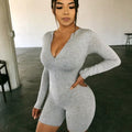 Damen Sportlicher Jumpsuit mit langem Arm und tiefem Ausschnitt