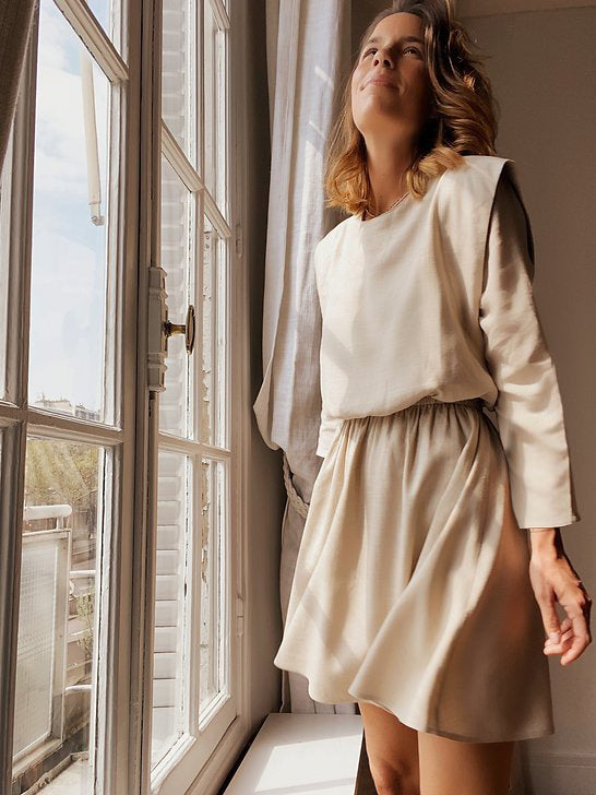 Damen Kleid mit elegante Raffung und angeschnittenen Ärmeln R&B