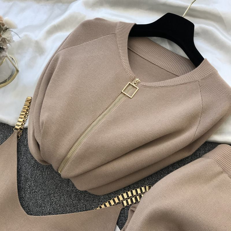 Damen sportliches Freizeit-Loungewear-Set mit Reißverschluss R&B