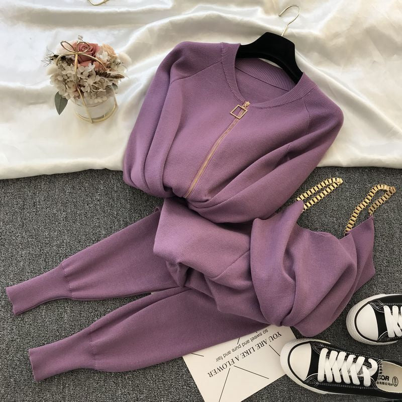 Damen sportliches Freizeit-Loungewear-Set mit Reißverschluss R&B
