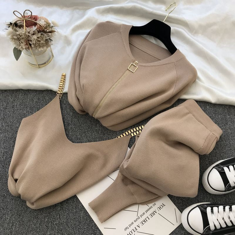 Damen Sportliches Loungewear-Set mit Reißverschluss und weitem Schnitt R&B
