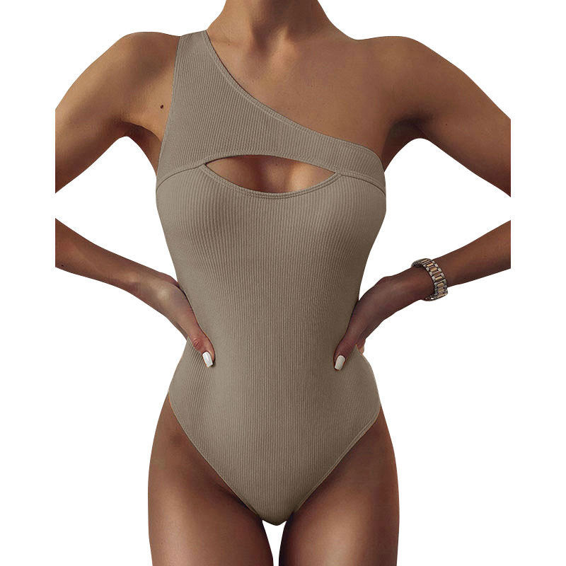 Edith | Neu Bikini Solide Farbe Ein-Schulter Einteiliger Badeanzug Frauen