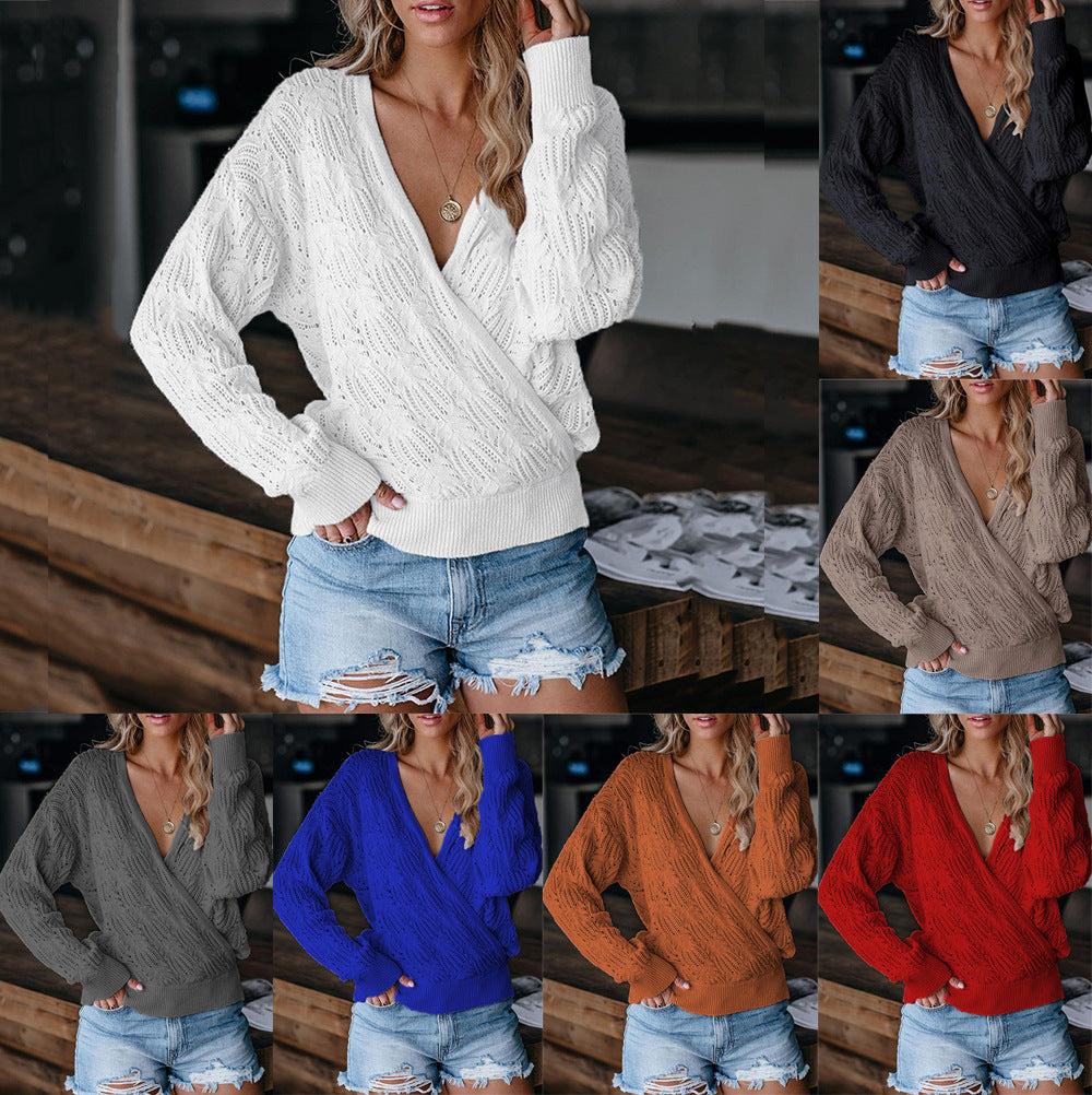 Damen Übergröße Strickpullover mit V-Ausschnitt und Rippstrickbündchen R&B