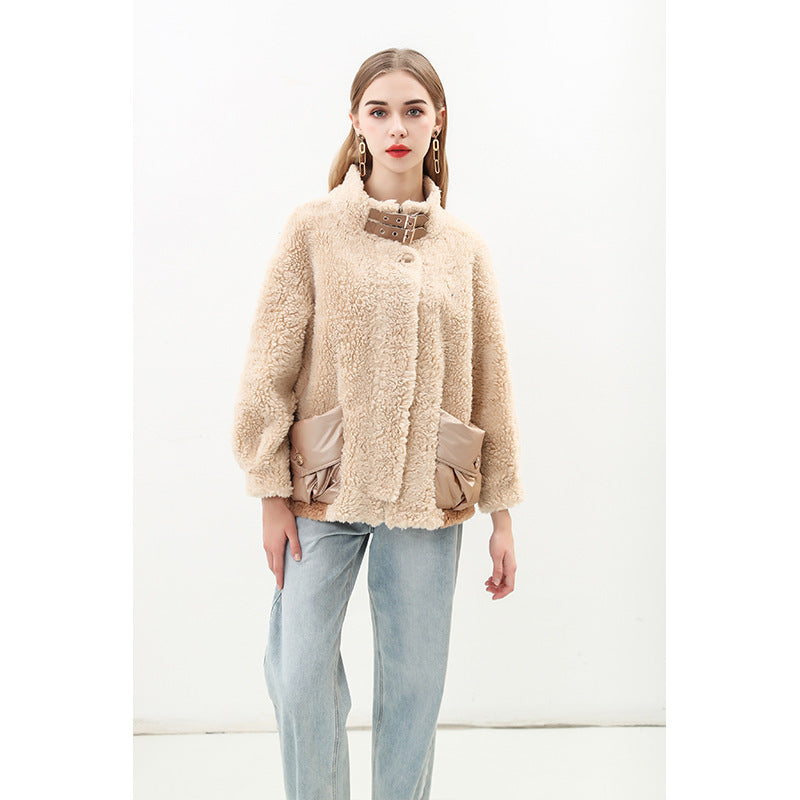 Damen kuschelige Oversize-Jacke mit dekorativen Taschen R&B