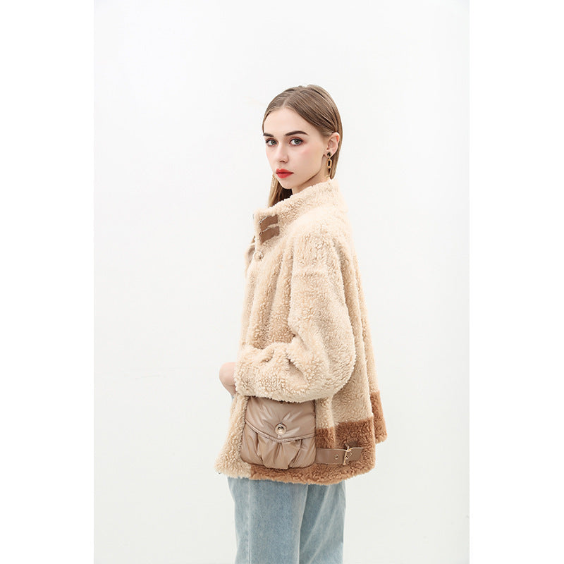 Damen kuschelige Oversize-Jacke mit dekorativen Taschen R&B