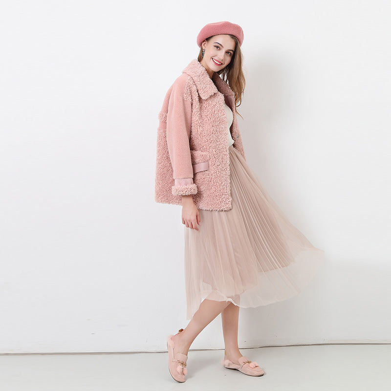 Damen Kuschliger Teddyjacke mit abnehmbaren Bindegürtel R&B