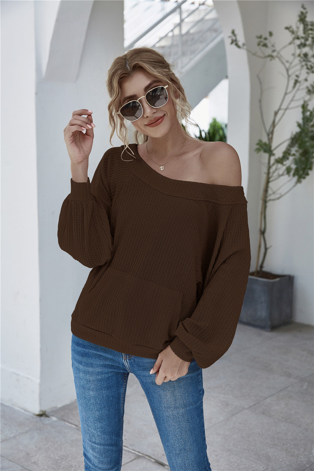 Damen lässiger Pullover mit oversized Schnitt und Taschen R&B
