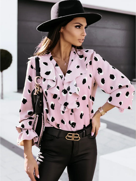 Damen Bluse mit voluminösen Rüschendetails und modernem Punktedesign R&B