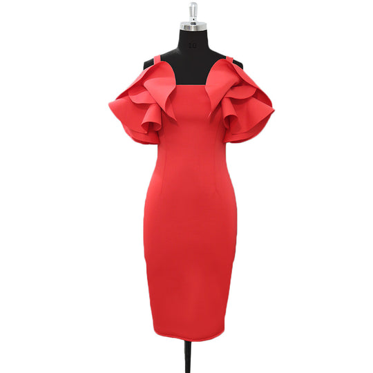 Damen Figurbetontes Rüschendes Cocktailkleid R&B