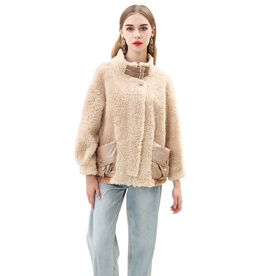 Damen kuschelige Oversize-Jacke mit dekorativen Taschen R&B
