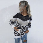Damen lässiger Strickpullover mit grafischem Leoparden-Design