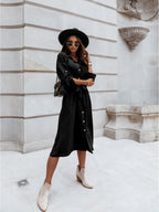 Damen Midi-Kleid mit hochwertigem Strukturdesign und eleganten Knopfdetails R&B