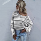 Damen lockerer Strickpullover mit XL-Schnitt und asymmetrischem Ausschnitt R&B