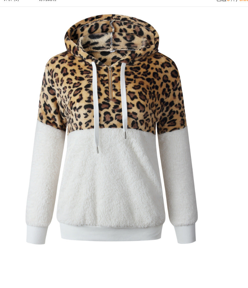 Damen Trendiger Zip-Hoodie mit Leopardenmuster und kuscheligem Fleece R&B
