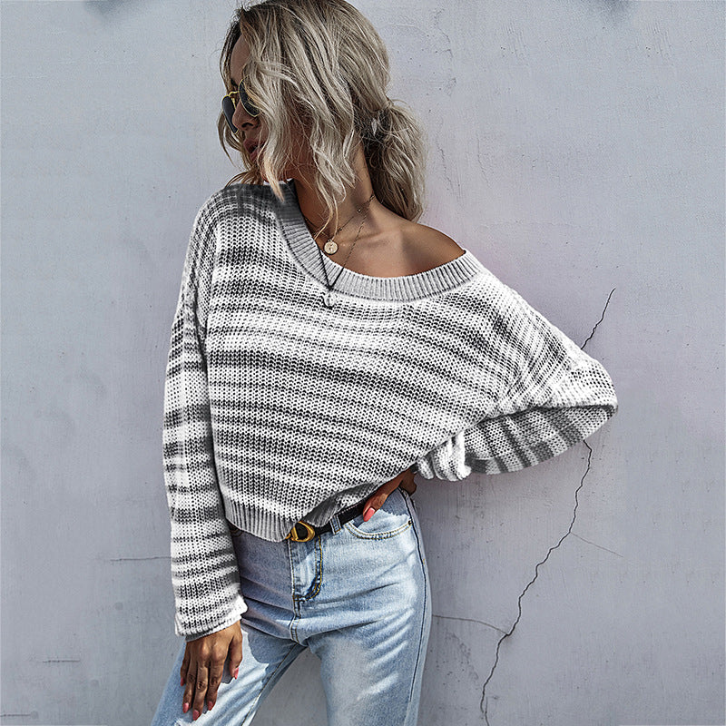 Damen lockerer Strickpullover mit XL-Schnitt und asymmetrischem Ausschnitt R&B