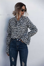 Damen Lockere Bluse mit weitem Ärmel und modischem Leomuster R&B