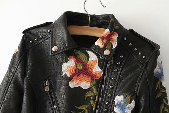 R&B | Bestickte Verziert Veganlederjacke