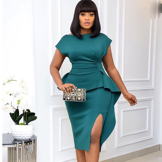 Damen elegantes Wickelkleid mit voluminösem Schößchen R&B