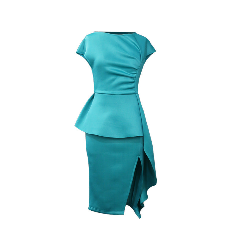 Damen elegantes Wickelkleid mit voluminösem Schößchen R&B