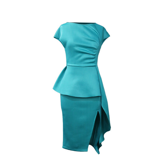 Damen elegantes Wickelkleid mit voluminösem Schößchen R&B
